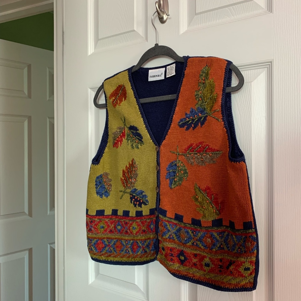 L Knit Vintage Fall-themed Sweater Vest